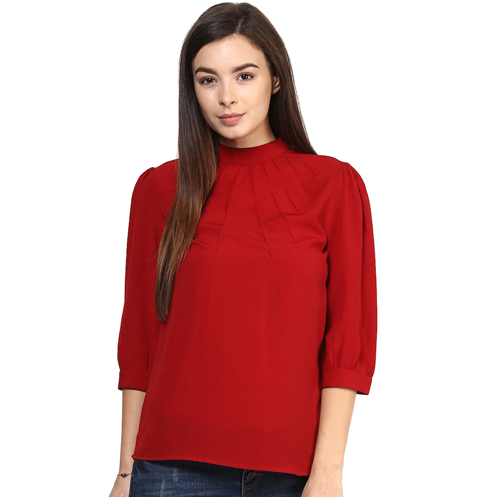 red full neck top